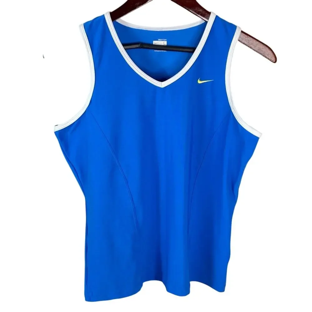 Nike Fit Dry V-neck Workout Tank Top In Blue Women's Size Large